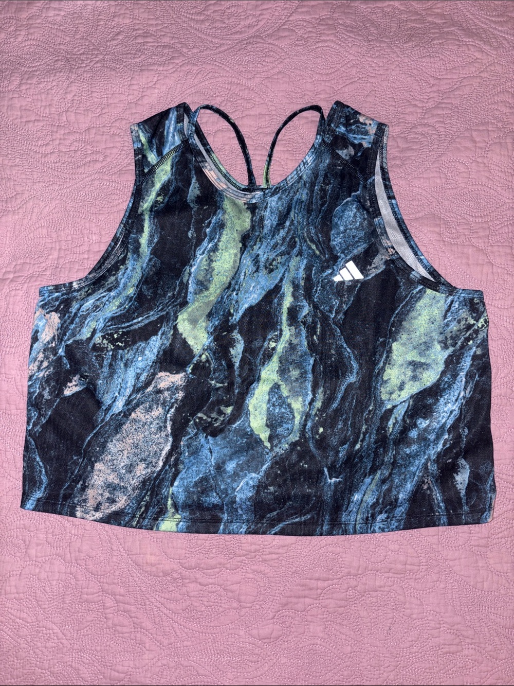 adidas Marble-Print Racerback Crop Top